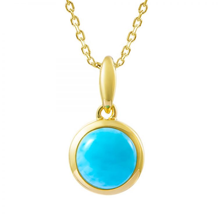 14kt Gold Round 5mm Larimar Pendant