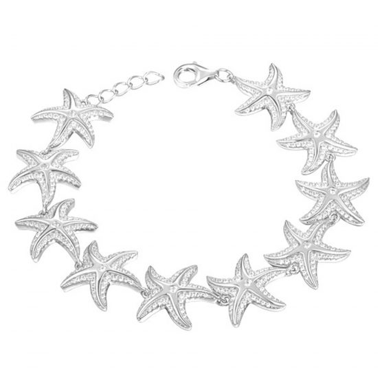 Nautical Starfish Waves Bracelet Cuff Sterling Silver