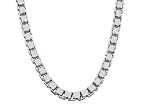 Rhodium Over Sterling Silver Box Link Chain Necklace 24 inch 3.5mm